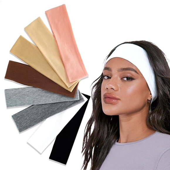 8-Pack Headbands for Women - Non-Slip Elastic Sweatbands - Soft Fabric Hair Band - Picture 1 of 6